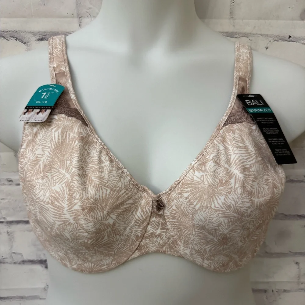 Bali Bra 40D Passion For Comfort Fan Leaf Print Brown Minimizer DF3385 New